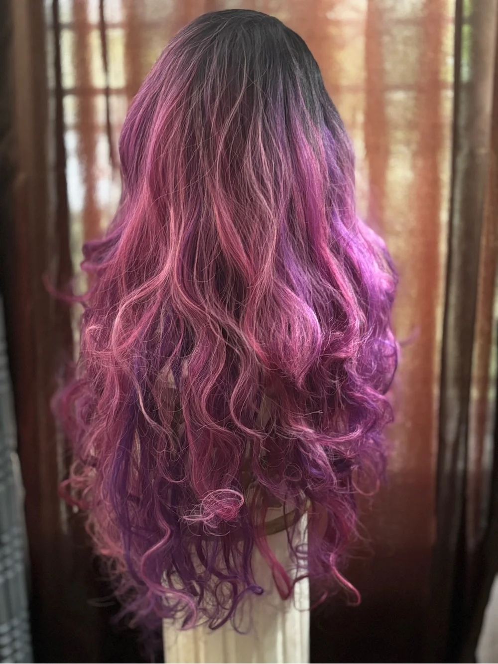 Black to Purple Pink Ombre Wavy Lace Front Wig